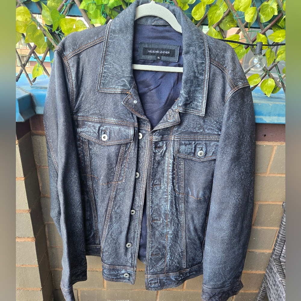 Wilson's Leather Denim Print Leather Jacket